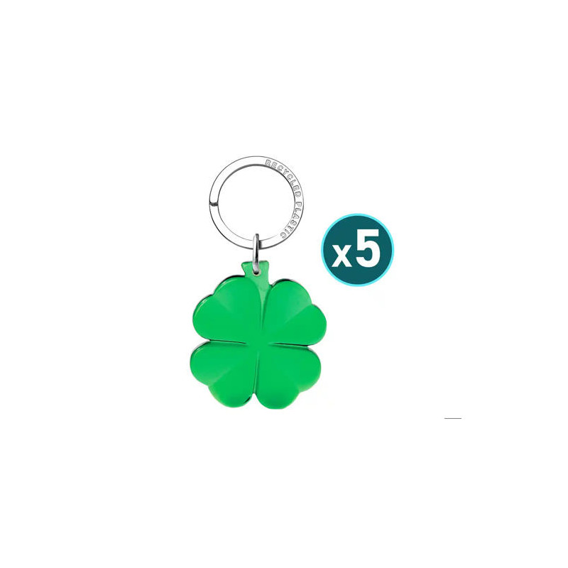 LLAVERO TREBOL 4 HOJAS ACRILICO RECICLADO PACK DE 5 UNIDADES COLORES SURTIDOS