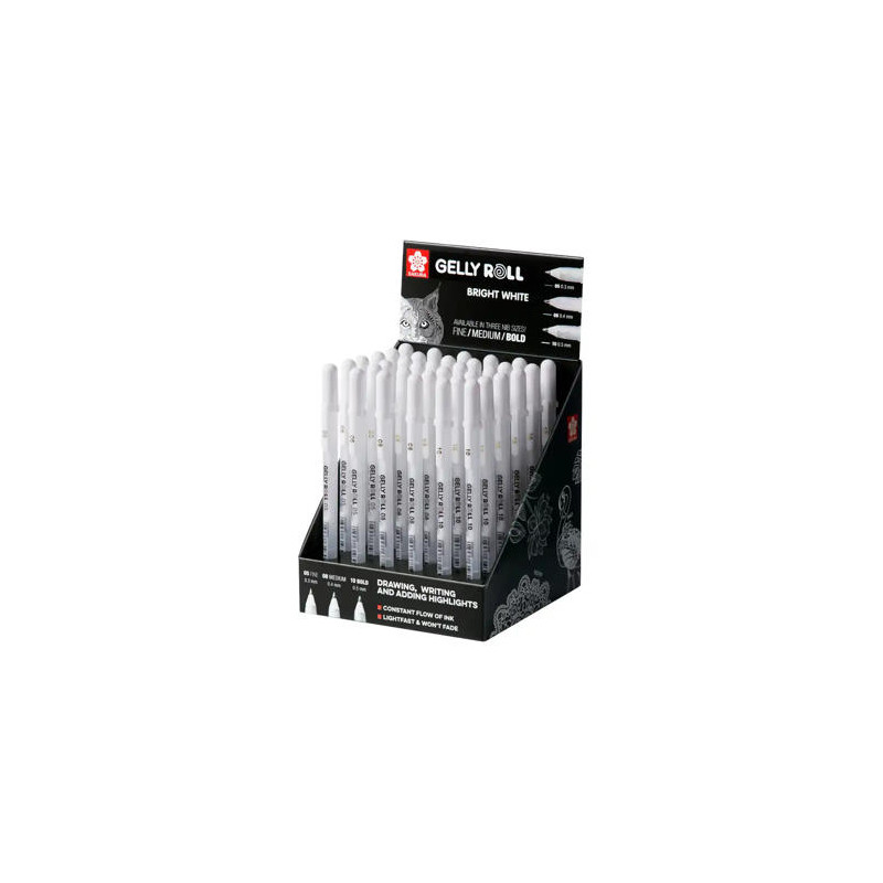 ROTULADOR SAKURA GEL GELLY ROLL GEL COLOR BLANCO EXPOSITOR DE 36 UNIDADES SURTIDAS 05 MM 08 MM Y 10 