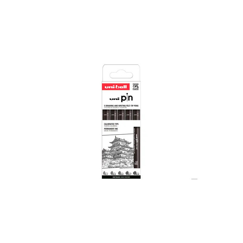 ROTULADOR UNIBALL PIN CALIBRADO MICROMETRICO CLASICO I COLOR NEGRO BLISTER DE 5 UNIDADES
