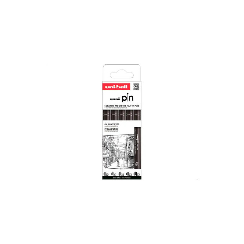 ROTULADOR UNIBALL PIN CALIBRADO MICROMETRICO CLASICO II COLOR NEGRO BLISTER DE 5 UNIDADES