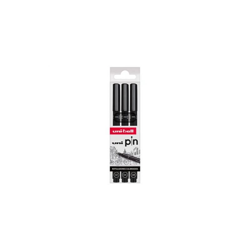 ROTULADOR UNIBALL PIN CALIBRADO MICROMETRICO COLOR NEGRO BLISTER DE 3 UNIDADES
