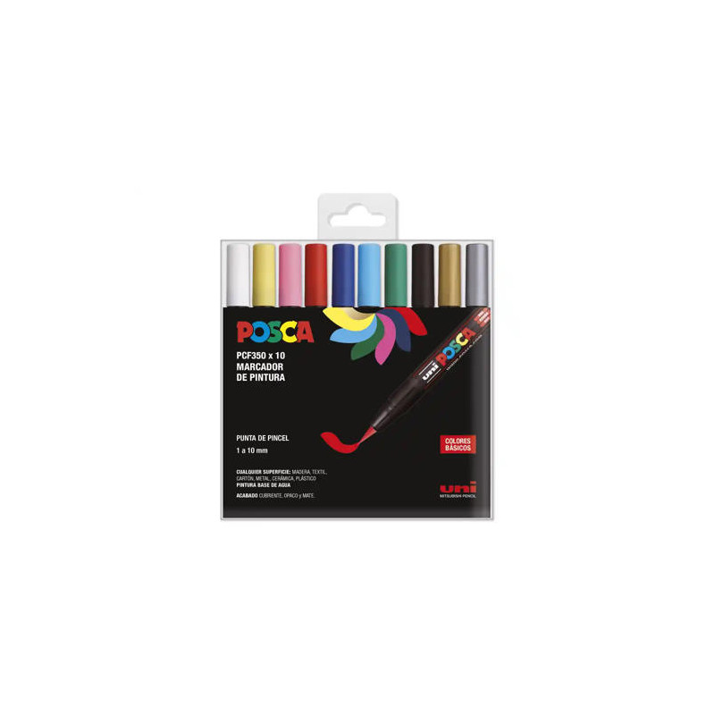 ROTULADOR UNI POSCA PCF-350/10C MARCADOR DE PINTURA PUNTA DE PINCEL BLISTER DE 10 UNIDADES