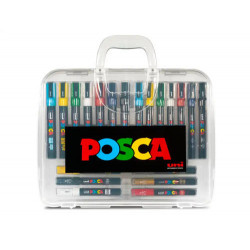 ROTULADOR UNI POSCA MARCADOR DE PINTURA PUNTA CONICA MALETIN PVC DE 20 UNIDADES COLORES SURTIDOS