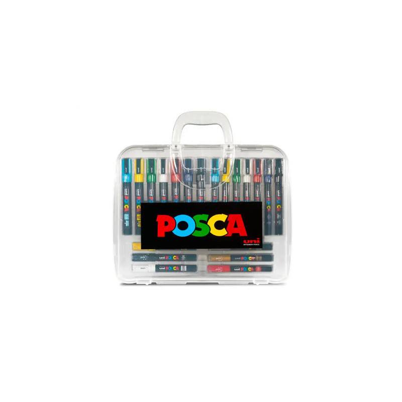 ROTULADOR UNI POSCA MARCADOR DE PINTURA PUNTA CONICA MALETIN PVC DE 20 UNIDADES COLORES SURTIDOS