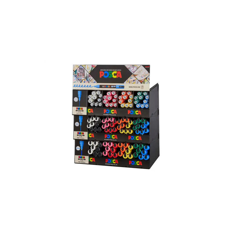 EXPOSITOR SOBREMESA MODULAR ROTULADOR UNI POSCA MARCADOR DE PINTURA PC-1M/PC-3M/PC-5M 112 UNIDADES C