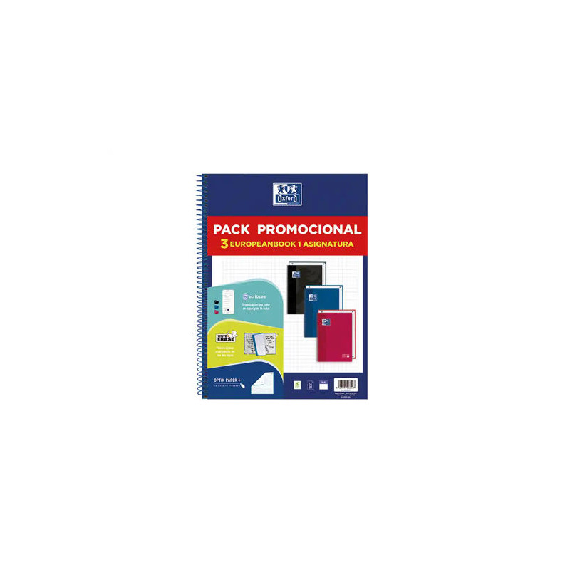 CUADERNO ESPIRAL OXFORD EBOOK 1 SCHOOL TAPA EXTRADURA DIN A4+ 80H CUADRO 5 MM PACK DE 3 UNIDADES COL