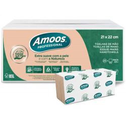 TOALLA SECAMANOS AMOOS PROFESSIONAL NATURALLY SOFT 2 CAPAS PASTA CRUDA 21X220 CM PAQUETE DE 200 UNID