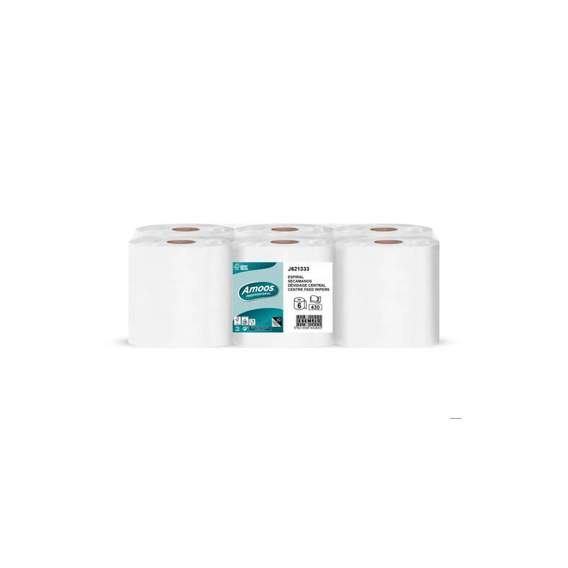 PAPEL SECAMANOS AMOOS EFFICIENCY PROFESSIONAL 2 CAPAS COLOR BLANCO PAQUETE DE 6 ROLLOS