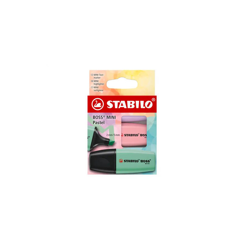 ROTULADOR STABILO BOSS FLUORESCENTE MINI PASTEL ESTUCHE DE 3 UNIDADES COLORES SURTIDOS