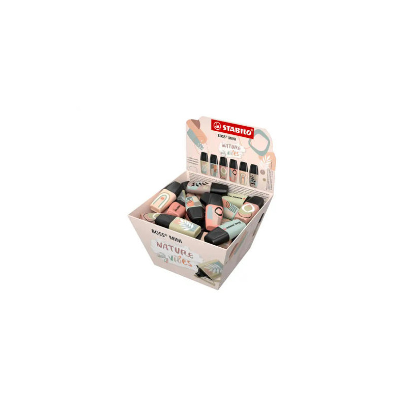 ROTULADOR STABILO BOSS FLUORESCENTE MINI NATUREVIBES EXPOSITOR BOMBONERA DE 50 UNIDADES COLORES SURT