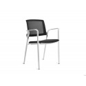 SILLA ROCADA CONFIDENTE BRAZOS FIJOS ESTRUCTURA METALICA BLANCA ASIENTO TELA IGNIFUGA RESPALDO DE MA