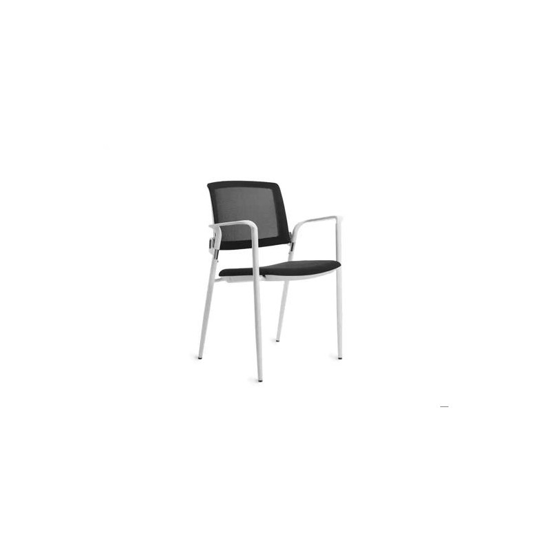 SILLA ROCADA CONFIDENTE BRAZOS FIJOS ESTRUCTURA METALICA BLANCA ASIENTO TELA IGNIFUGA RESPALDO DE MA