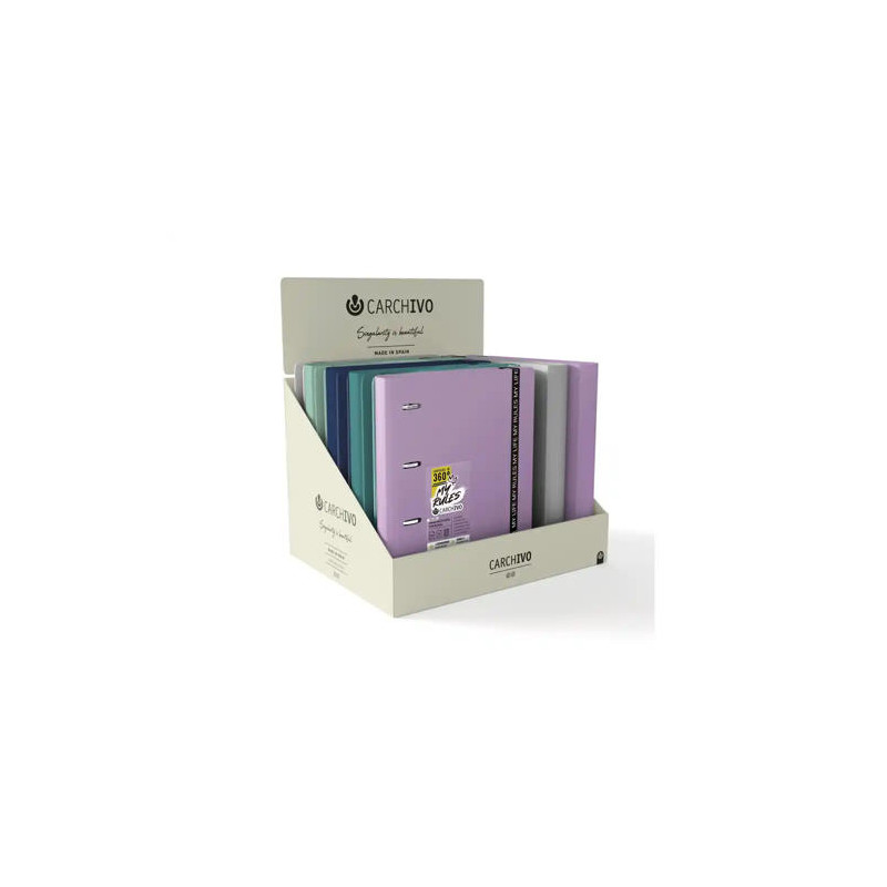 CARPETA CARCHIVO 360 MY RULES 4 ANILLAS 20 MM PP FOAM A4 CON GOMILLA EXPOSITOR DE 10 UNIDADES COLORE