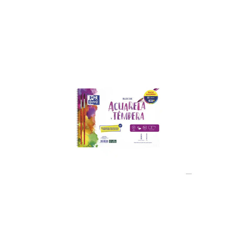 BLOC DE DIBUJO OXFORD ACUARELA ESPIRAL DIN A4+ 10 HOJAS MICROPERFORADO CON PINCELES