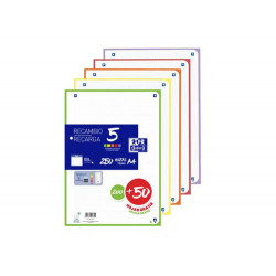 RECAMBIO OXFORD DIN A4 200+50 HOJAS GRATIS CUADRO 5 MM 4 TALADROS CON BANDA 5 COLORES VIVOS