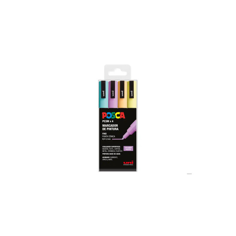 ROTULADOR UNI POSCA PC-3M/4C ESTUCHE DE 4 UNIDADES COLORES PASTEL SURTIDOS