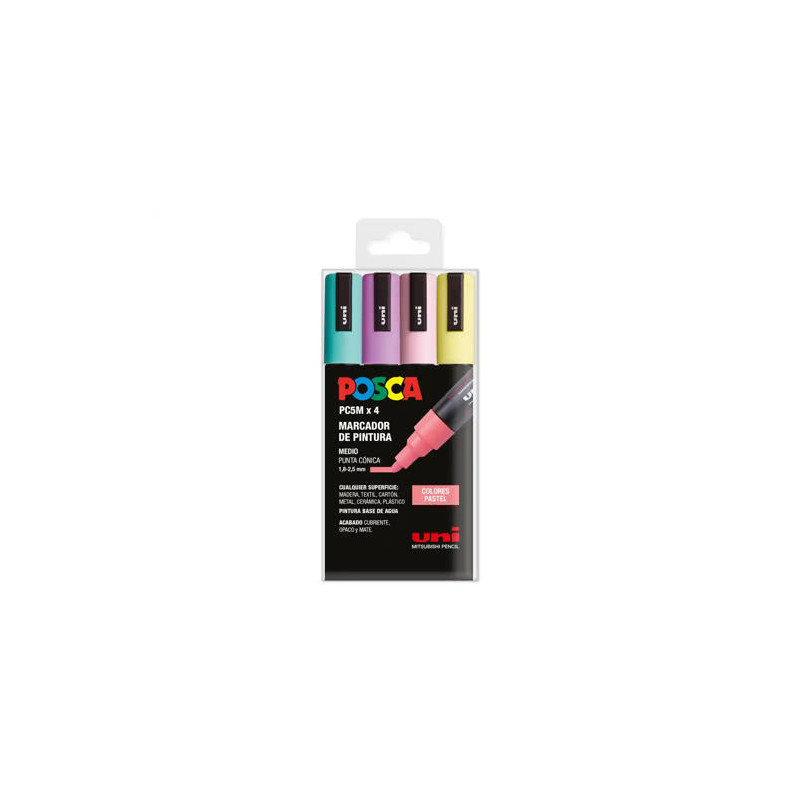ROTULADOR UNI POSCA PC-5M/4C ESTUCHE DE 4 UNIDADES COLORES PASTEL SURTIDOS
