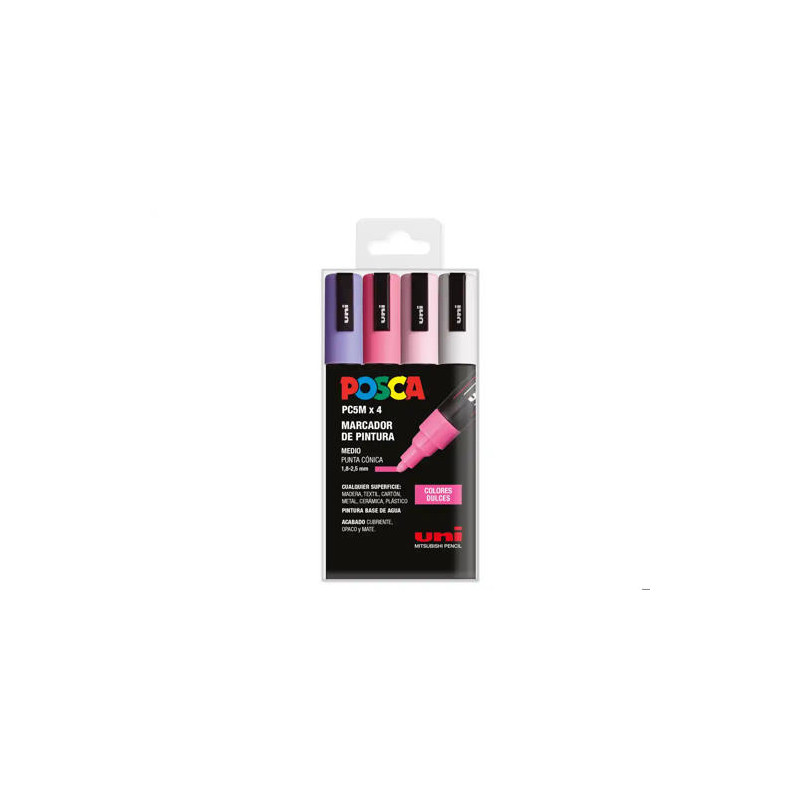 ROTULADOR UNI POSCA PC-5M/4C ESTUCHE DE 4 UNIDADES COLORES DULCES SURTIDOS