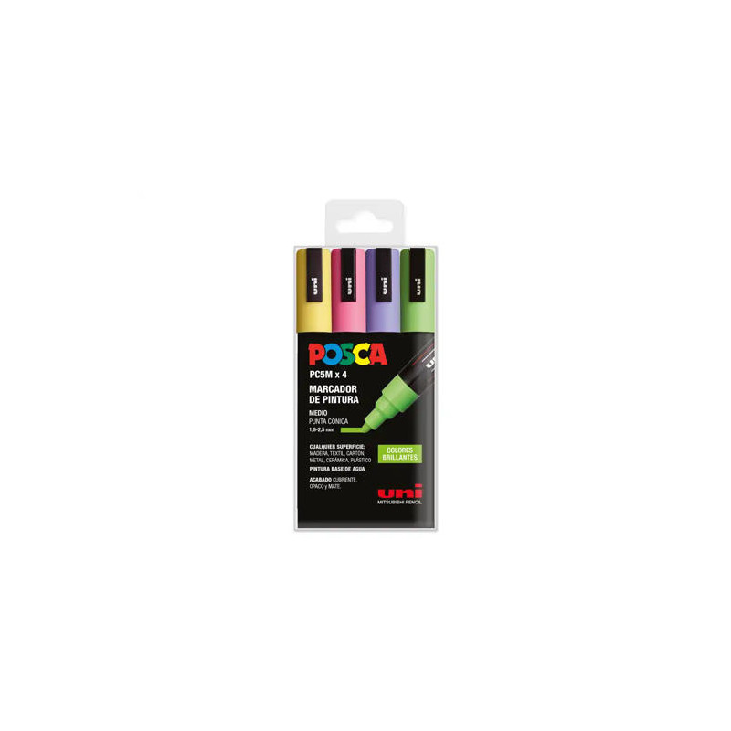 ROTULADOR UNI POSCA PC-5M/4C ESTUCHE DE 4 UNIDADES COLORES BRILLANTES SURTIDOS