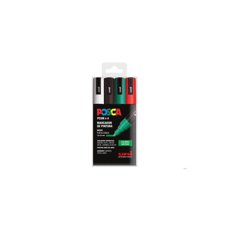 ROTULADOR UNI POSCA PC-5M/4C ESTUCHE DE 4 UNIDADES COLORES NAVIDAD SURTIDOS