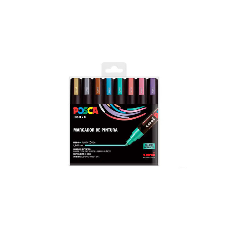 ROTULADOR UNI POSCA PC-5M/8C ESTUCHE DE 8 UNIDADES COLORES METALICOS SURTIDOS