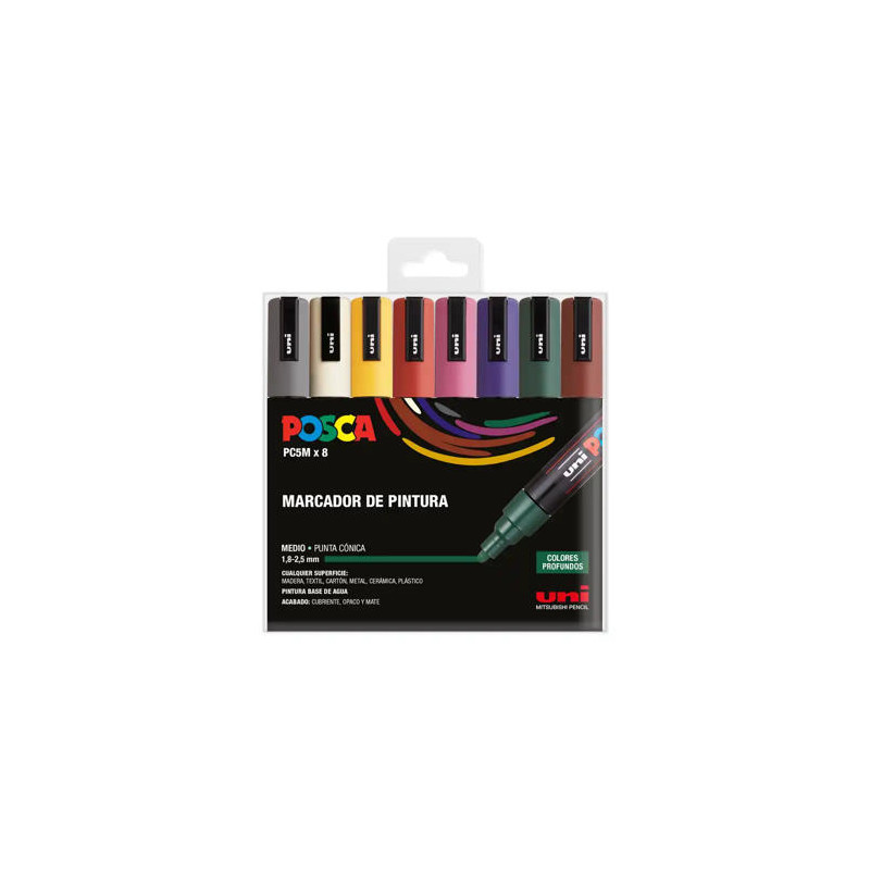 ROTULADOR UNI POSCA PC-5M/8C ESTUCHE DE 8 UNIDADES COLORES OSCUROS SURTIDOS