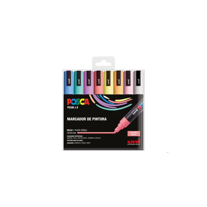 ROTULADOR UNI POSCA PC-5M/8C ESTUCHE DE 8 UNIDADES COLORES PASTEL SURTIDOS