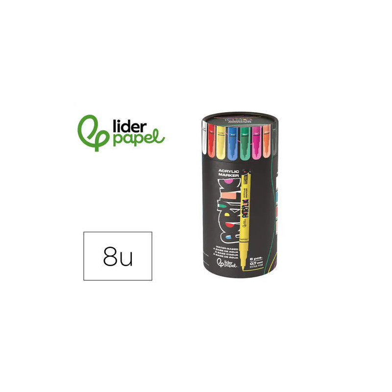 ROTULADOR LIDERPAPEL ACRYLIC BASE AGUA TODO TIPO DE SUPERFICIE PUNTA FINA 0,7 MM CAJA DE 8 UNIDADES 
