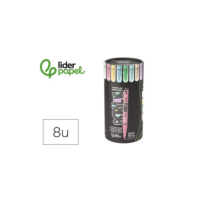 ROTULADOR LIDERPAPEL ACRYLIC BASE AGUA TODO TIPO DE SUPERFICIE PUNTA FINA 0,7 MM CAJA DE 8 UND COLOR