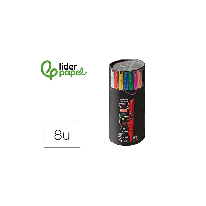 ROTULADOR LIDERPAPEL ACRYLIC BASE AGUA TODO TIPO DE SUPERFICIE PUNTA REDONDA 3 MM CAJA DE 8 UNIDADES
