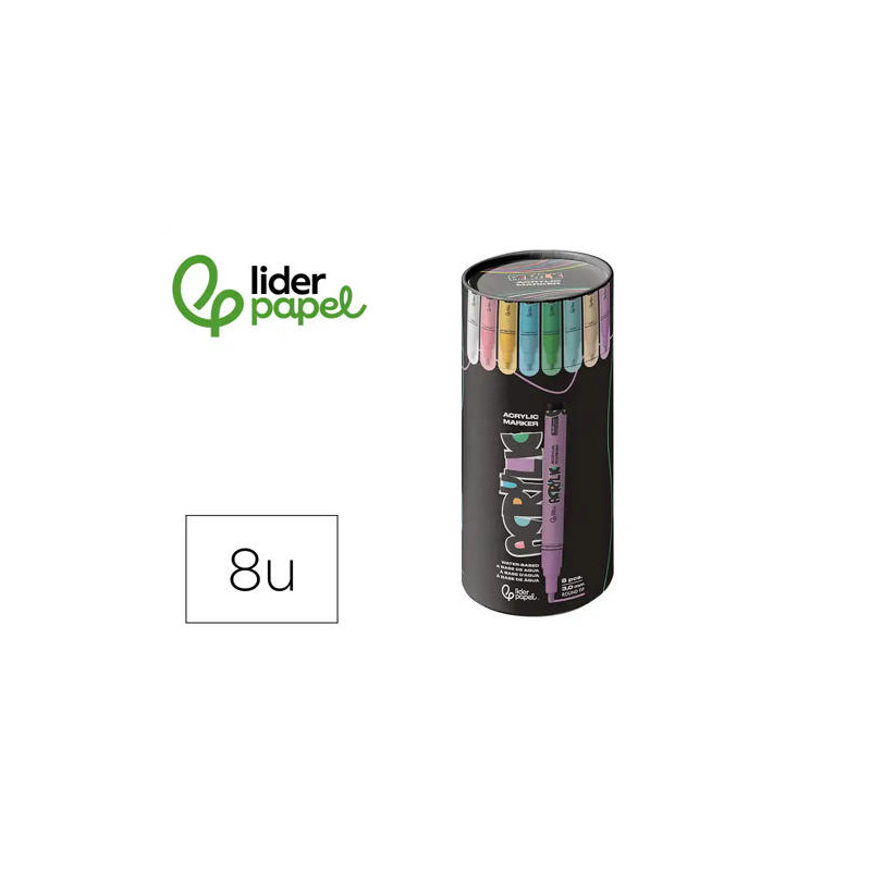 ROTULADOR LIDERPAPEL ACRYLIC BASE AGUA TODO TIPO DE SUPERFICIE PUNTA REDONDA 3 MM CAJA DE 8 UNIDADES