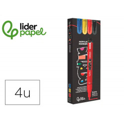 ROTULADOR LIDERPAPEL ACRYLIC BASE AGUA TODO TIPO DE SUPERFICIE PUNTA REDONDA 3 MM CAJA DE 4 UNIDADES