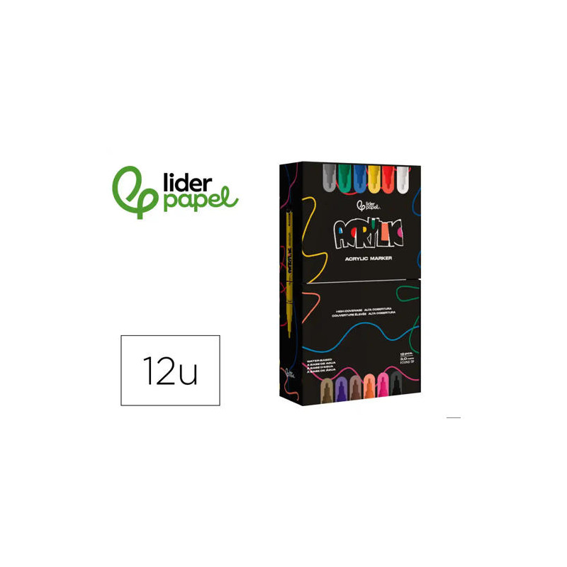 ROTULADOR LIDERPAPEL ACRYLIC BASE AGUA TODO TIPO DE SUPERFICIE PUNTA REDONDA 3 MM CAJA DE 12 UNIDADE
