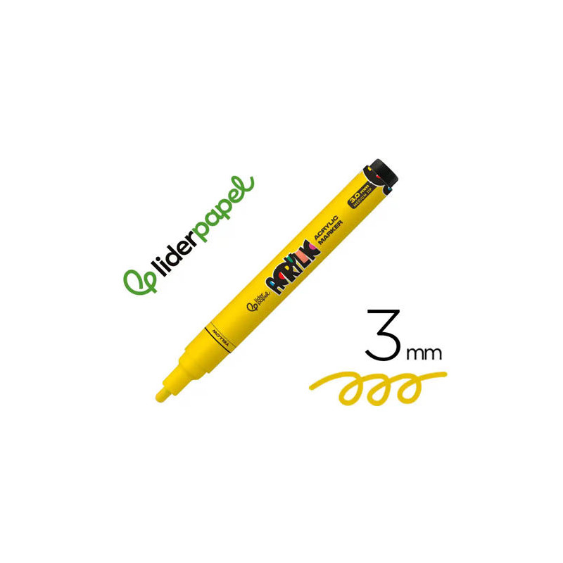 ROTULADOR LIDERPAPEL ACRYLIC BASE AGUA TODO TIPO DE SUPERFICIE PUNTA REDONDA 3 MM AMARILLO