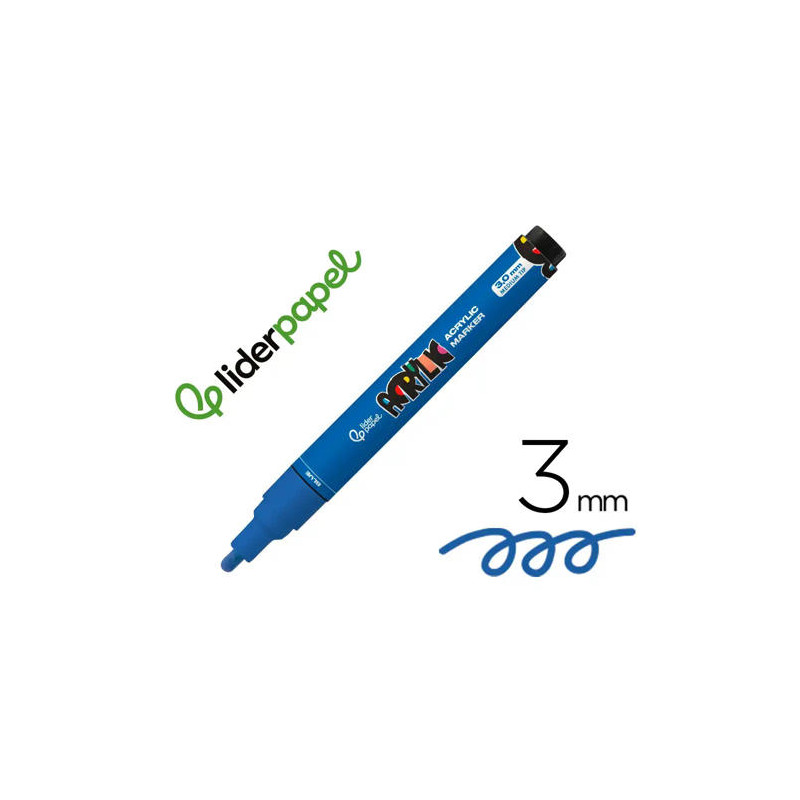 ROTULADOR LIDERPAPEL ACRYLIC BASE AGUA TODO TIPO DE SUPERFICIE PUNTA REDONDA 3 MM AZUL