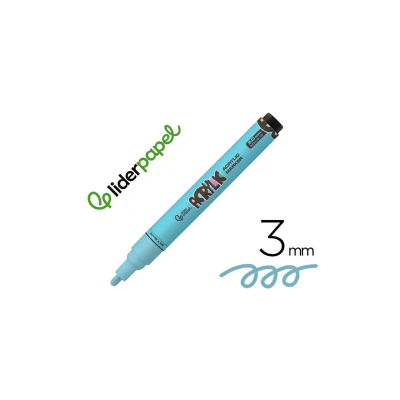 ROTULADOR LIDERPAPEL ACRYLIC BASE AGUA TODO TIPO DE SUPERFICIE PUNTA REDONDA 3 MM AZUL CIELO