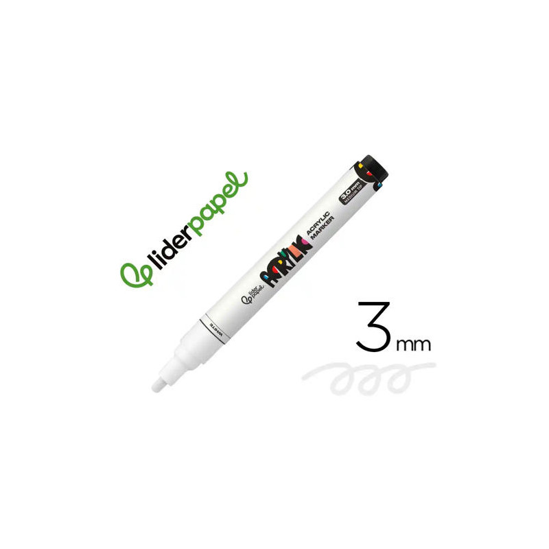 ROTULADOR LIDERPAPEL ACRYLIC BASE AGUA TODO TIPO DE SUPERFICIE PUNTA REDONDA 3 MM BLANCO