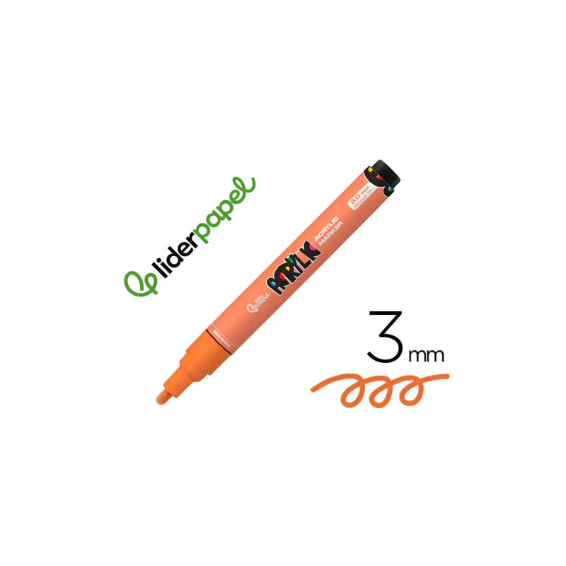 ROTULADOR LIDERPAPEL ACRYLIC BASE AGUA TODO TIPO DE SUPERFICIE PUNTA REDONDA 3 MM NARANJA