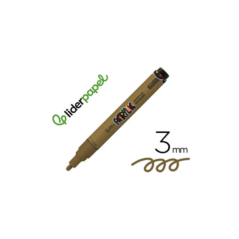 ROTULADOR LIDERPAPEL ACRYLIC BASE AGUA TODO TIPO DE SUPERFICIE PUNTA REDONDA 3 MM ORO