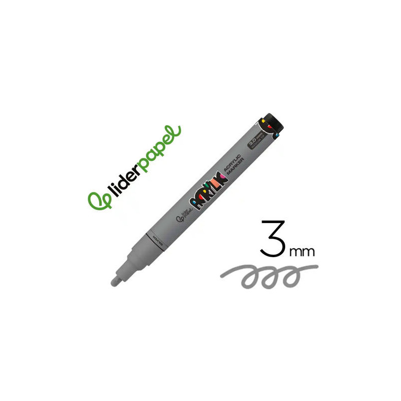 ROTULADOR LIDERPAPEL ACRYLIC BASE AGUA TODO TIPO DE SUPERFICIE PUNTA REDONDA 3 MM PLATA