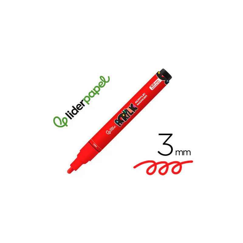 ROTULADOR LIDERPAPEL ACRYLIC BASE AGUA TODO TIPO DE SUPERFICIE PUNTA REDONDA 3 MM ROJO