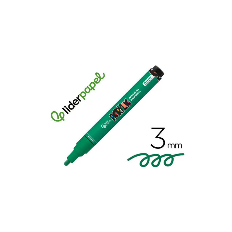 ROTULADOR LIDERPAPEL ACRYLIC BASE AGUA TODO TIPO DE SUPERFICIE PUNTA REDONDA 3 MM VERDE