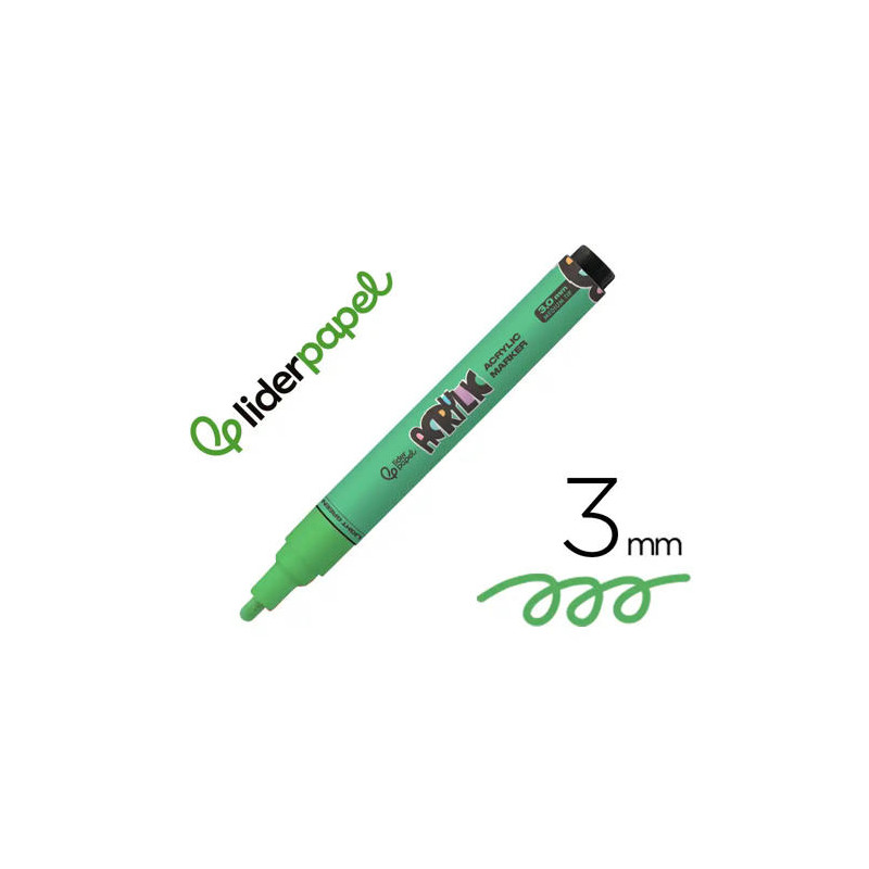 ROTULADOR LIDERPAPEL ACRYLIC BASE AGUA TODO TIPO DE SUPERFICIE PUNTA REDONDA 3 MM VERDE CLARO