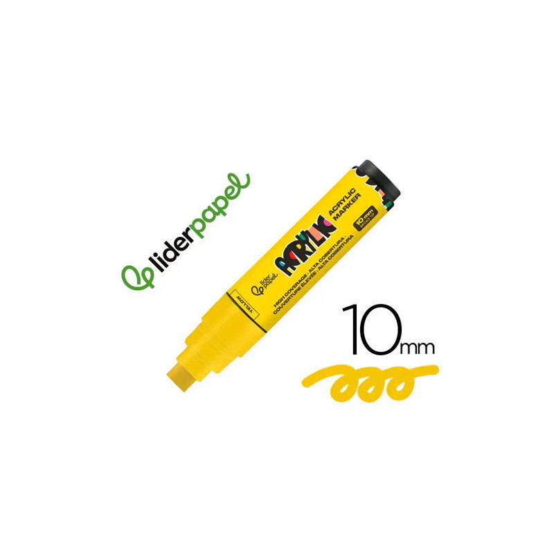 ROTULADOR LIDERPAPEL ACRYLIC BASE AGUA TODO TIPO DE SUPERFICIE PUNTA RECTANGULAR 10 MM AMARILLO