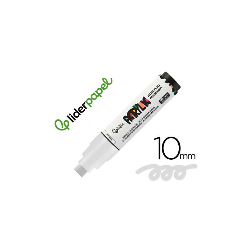 ROTULADOR LIDERPAPEL ACRYLIC BASE AGUA TODO TIPO DE SUPERFICIE PUNTA RECTANGULAR 10 MM BLANCO