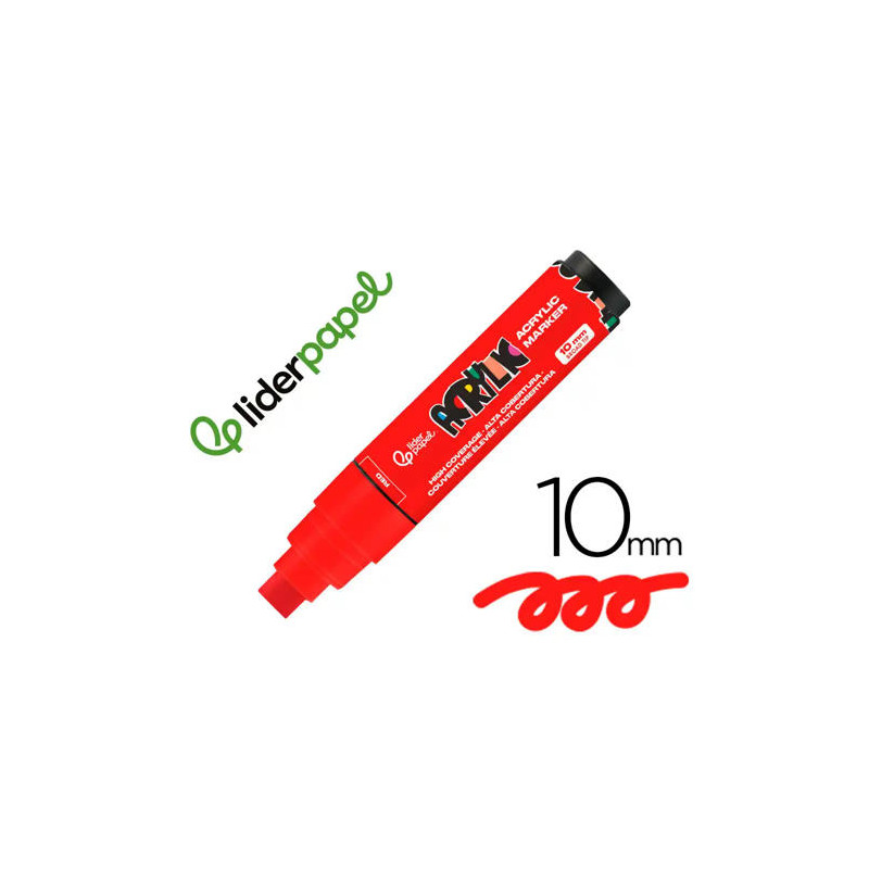 ROTULADOR LIDERPAPEL ACRYLIC BASE AGUA TODO TIPO DE SUPERFICIE PUNTA RECTANGULAR 10 MM ROJO