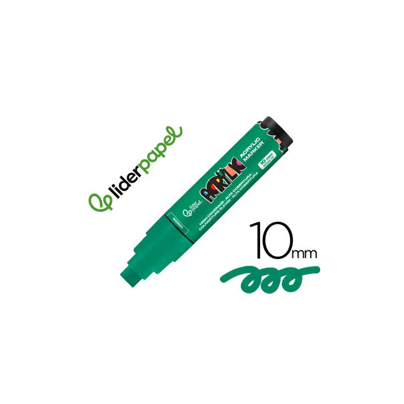 ROTULADOR LIDERPAPEL ACRYLIC BASE AGUA TODO TIPO DE SUPERFICIE PUNTA RECTANGULAR 10 MM VERDE