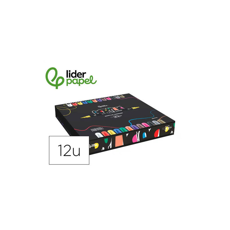 ROTULADOR LIDERPAPEL ACRYLIC BASE AGUA TODO TIPO DE SUPERFICIE DOBLE PUNTA PINCEL Y DOT CAJA DE 12 U