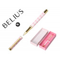 BOLIGRAFO BELIUS PICNIC ALUMINIO COLOR ROSA DORADO TINTA COLOR AZUL CAJA DE DISEÑO