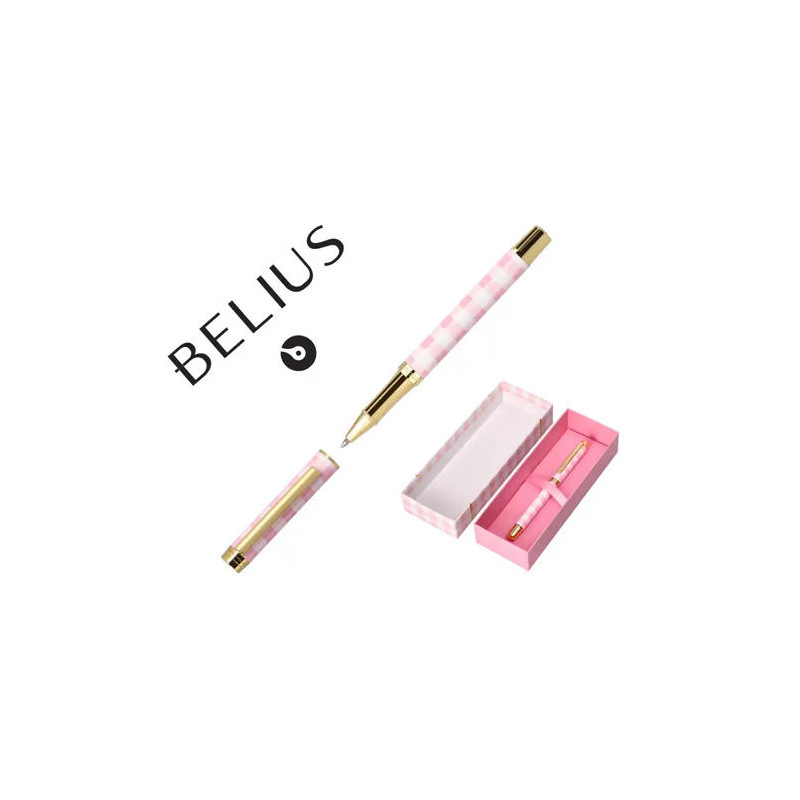 BOLIGRAFO BELIUS PICNIC ALUMINIO COLOR ROSA DORADO TINTA COLOR AZUL CAJA DE DISEÑO